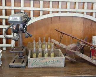 Vernors bottles and crates. Tools