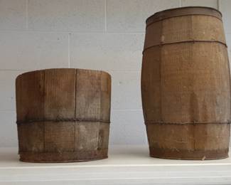 Wood barrels one cut down. (Nail barrels)