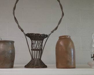 Antique crocks and lanterns