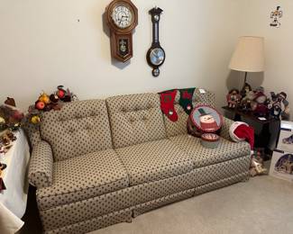 Hide-a-bed couch, wall barometer, regulator clock