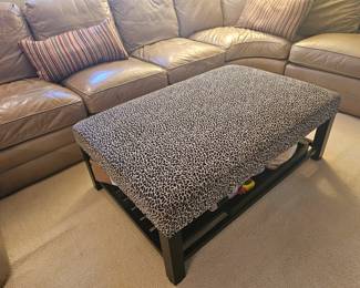 ARHAUS Animal print ottoman/ coffee table with below shelving and serving tray. ALSO NICE QUALITY!