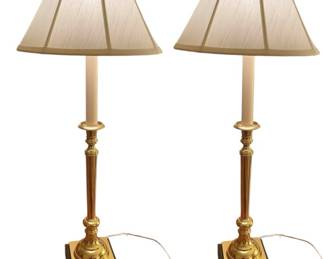 Pair Of Brass Candlestick Table Lamps 