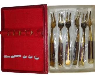 Solid Brass and Wood Dessert Forks 