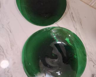 BLOWN GLASS GREEN PLATES