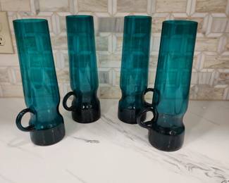 4 MCM SWEDISH LINDSHAMMER BLUE 10" TALL GLASSES