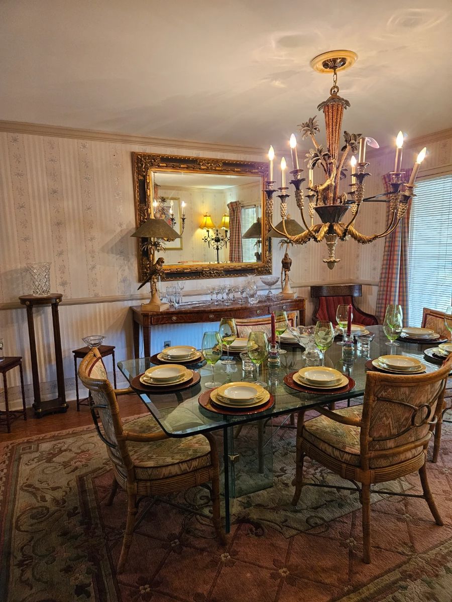 Beautiful Glass table. Light fixture is not for sale.