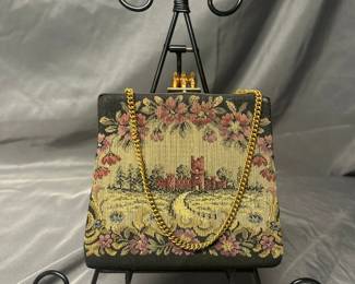 Tapestry Handbag With Gold Chain, Vintage