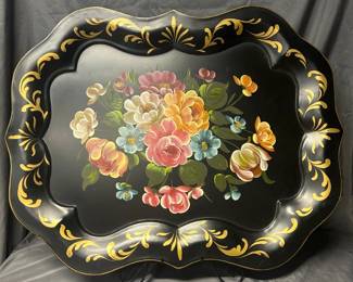 Hand Painted Floral Vintage Tray
