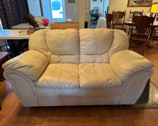 #1 - $600 Cream leather modern sofa & loveseat 
