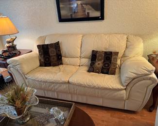 #1 - $600 Cream leather modern sofa & loveseat 