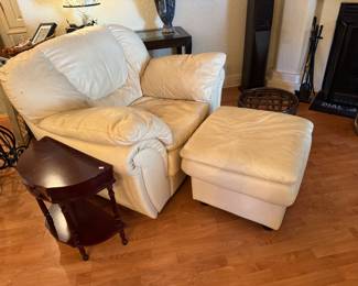 #3 - $200 - Cream leather club chair & ottoman