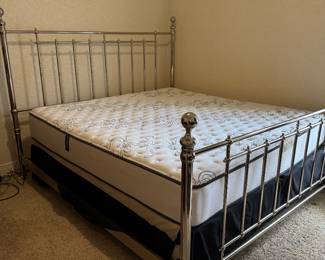 #22 - $500 -King size silver metal bed with newer mattress