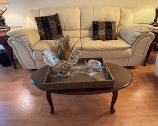 #1 - $600 Cream leather modern sofa & loveseat 
