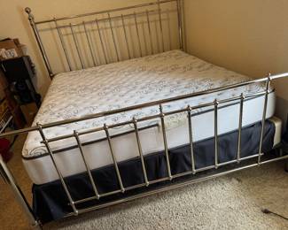 #22 - $500 -King size silver metal bed with newer mattress