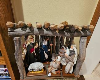 Rare hand-made Simpich Character Doll Nativity set (sold as a set) with manger