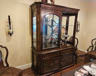 large beautiful lighted display/china cabinet with sliding doors - very fine