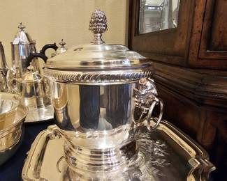 lots of silver plate including tea set and candlesticks