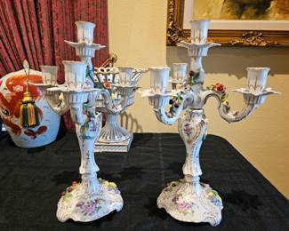 pair of Dresden porcelain candlesticks 