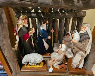 Rare hand-made Simpich Character Doll Nativity set (sold as a set) with manger