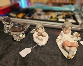 Lladro figurines and Baccarat Duck