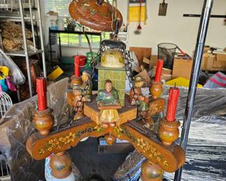 antique Black Forest Germany hand-carved wood chandelier  