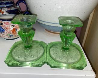 Green Depression Candlestick Holders