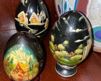 Handpainted Russian Black Lacquered Eggs