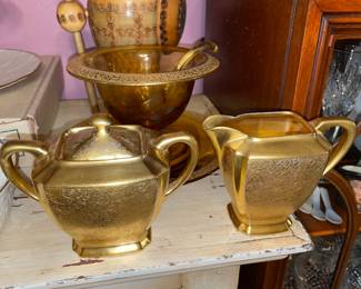 Gold Painted Cream & Sugar