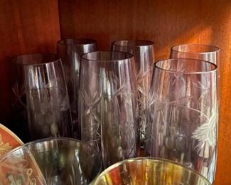 Beautiful Etched Purple Champagne Glasses