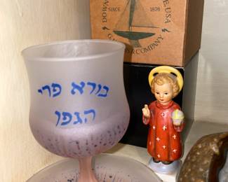 Hand Painted Jewish Glass W/ Underplate