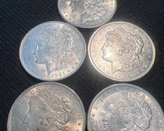5 1921 Morgan Dollars