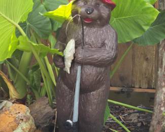 4' yard fishing brown bear yard art