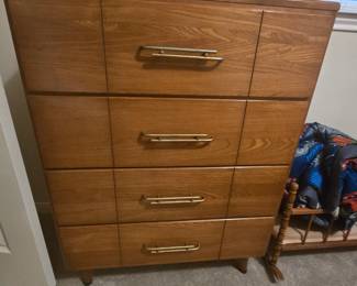 MCM - Vintage, heavy, solid wood bedroom set.  Set includes:  4-drawer dresser, triple dresser with mirror, lingerie or jewelry cabinet, 2 nightstands