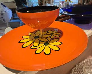Vintage snack plate in bright colors of the 1970s