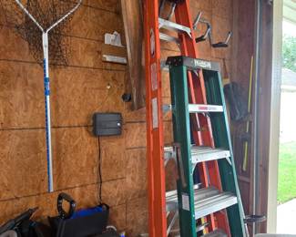 Fiberglass ladders, fish net, garage crawler and more