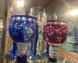 Red/Blue cut glass sparkling goblets