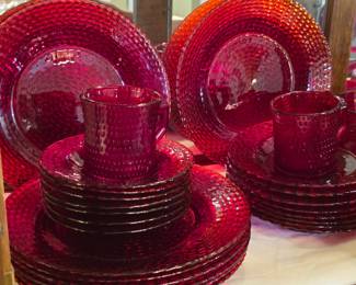 Ruby Red Hobnail dish set