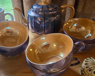 Iridescent tea & cup set - marked Made-in-Japan 