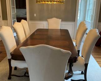 STANLEY GRAN CONTINENTAL FONDAMENTA PEDESTAL TABLE WITH 2 LEAVES AND PADS 8 CHAIRS