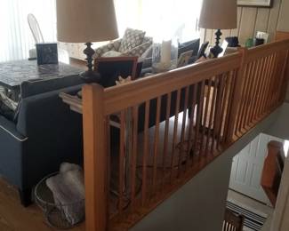 Asian-inspired console table; table lamps