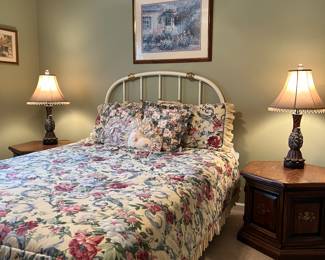 White metal & brass accented full bed frame 