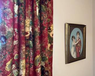 Floral drapes, needlepoint framed art 