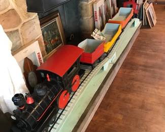 Large handmade train & track!
Engine with 5 cars. (Exhibit-type - strong) Beautifully unique one-of-a-kind!