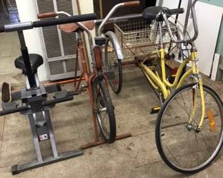 3-Wheeled Bike and Vintage exercise equipment 