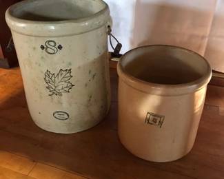 2 old crocks (smaller has cracks) 