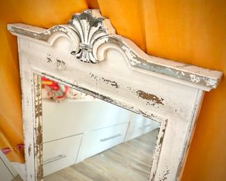 Distressed white wall mirror