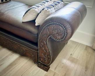Leather and carved wood chaise