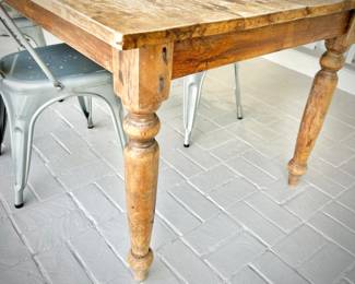 Pottery Barn dining table with four metal chairs