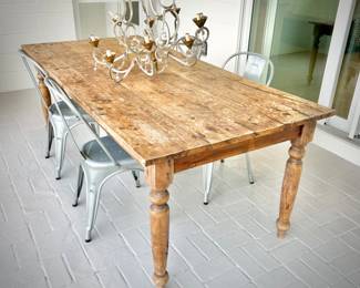 Pottery Barn dining table with four metal chairs