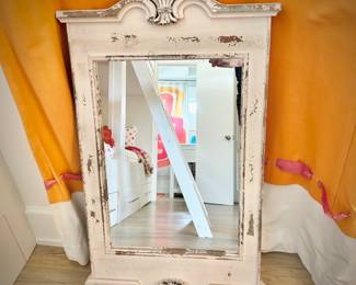 Distressed white wall mirror